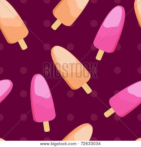 Colourful Fruit Ice Cream Seamless Background On Maroon