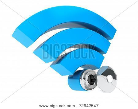 Wifi Internet Security Concept. 3D Symbol Wifi And Key