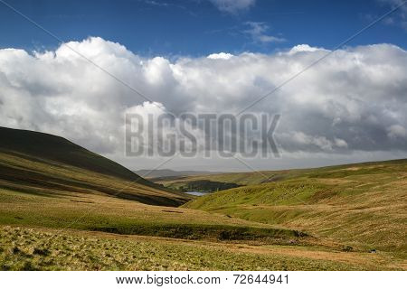 Beautiful Landscape Of Brecon Beacons National Park With Moody Sky