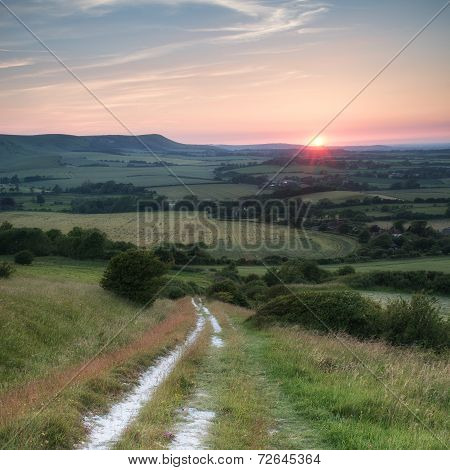 Landscape Image Summer Sunset View Over English Countryside