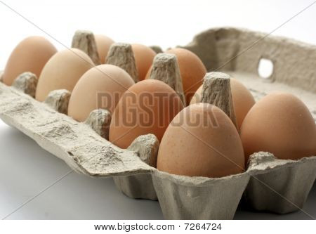 the hen's eggs in pack on white background
