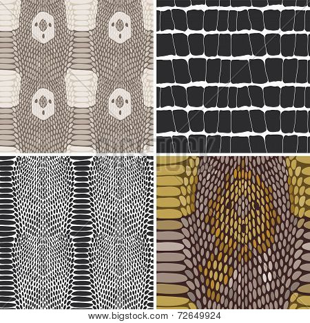 Snake Skin Texture Set. Seamless Pattern. Vector