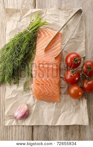 Salmon Fillet On Brown Kitchen Papper