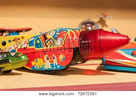 Vintage Tinplate Toys On Display At Homi, Home International Show In Milan, Italy