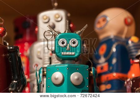 Vintage Tinplate Robots On Display At Homi, Home International Show In Milan, Italy