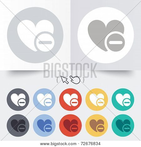 Heart sign icon. Remove lover symbol.