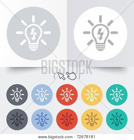Light lamp sign icon. Bulb with lightning symbol