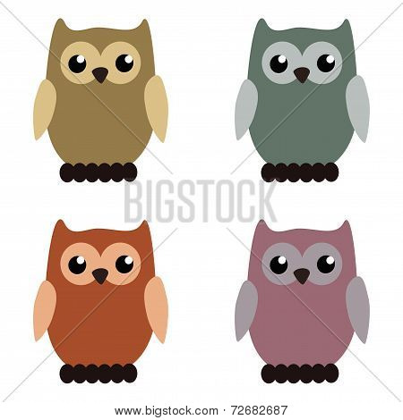 four nice owls on white
