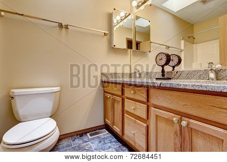Bathroom Cabinet With Granite Top Decoated With Clock