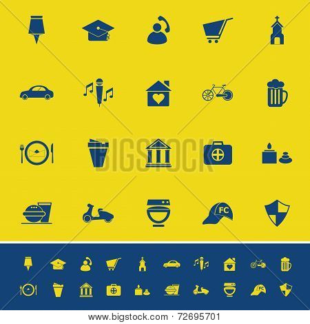 Map Sign And Symbol Color Icons On Yellow Background