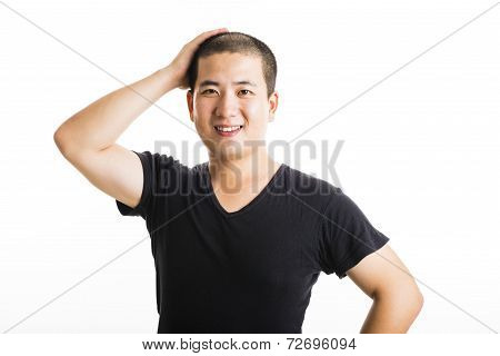 Young Asian Man Standing Isolated On White