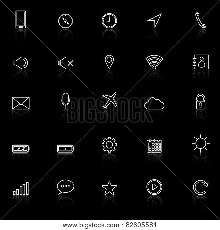 Mobile Phone Line Icons With Reflect On Black Background