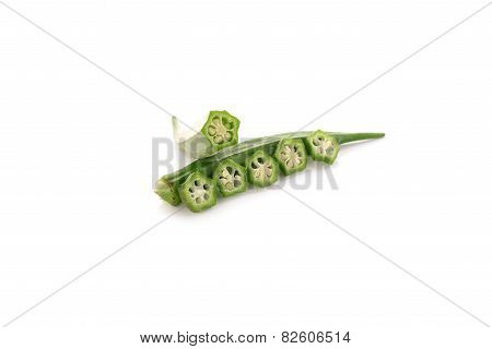 Fresh Okras On  White Background