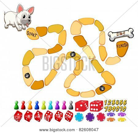 Illustration of a board game with dog and bone