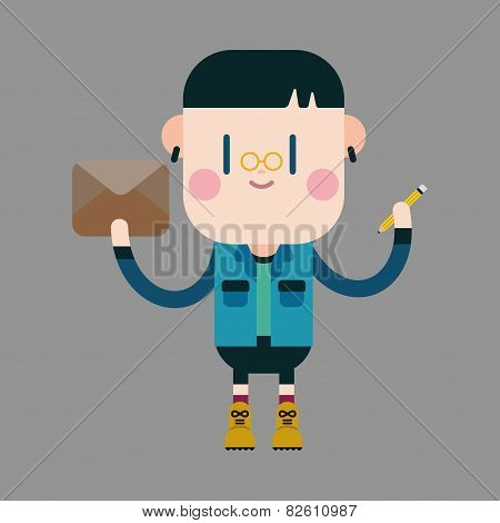 Character Boy Write Letter Theme Elements