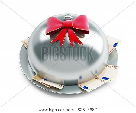 Tray Euro Money Gift On A White Background