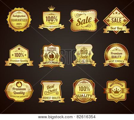 Golden sales labels icons collection