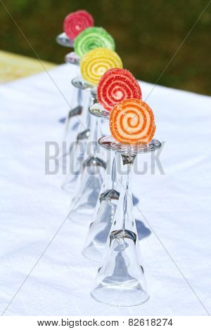still life: fruit jelly on glasses