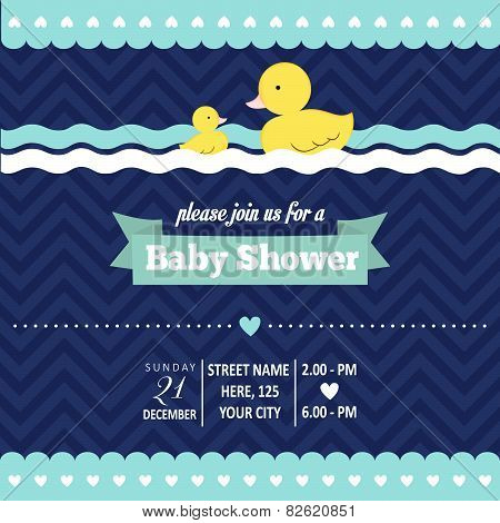 Baby Shower Invitation With Duck In Retro Style
