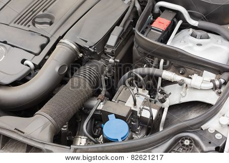 Overhead of engine in bonnet in a car