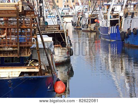 Fishing Vessels In Sea Haven Moored In Italy