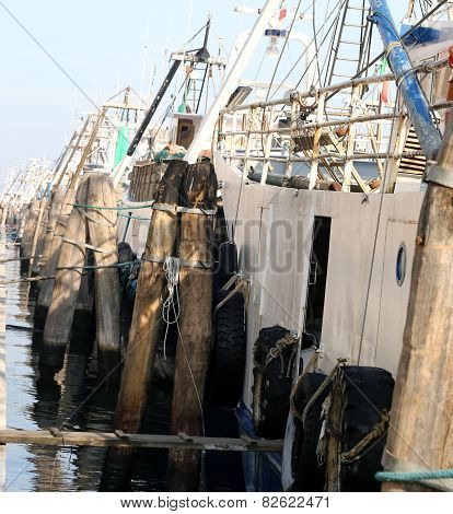 Fishing Vessels In Sea Harbor Moored