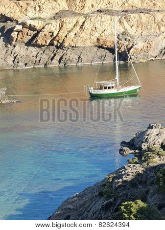 Boats On Mediterranean Bay. Spain