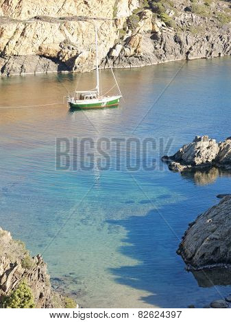 Boats On Mediterranean Bay. Spain