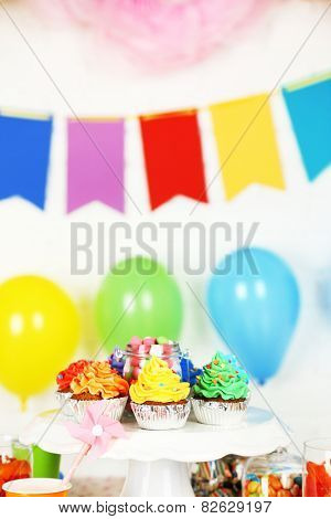 Bright cupcakes for children party, close up