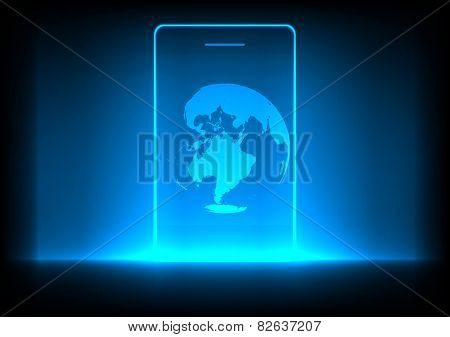 Mobile Phones Technology Concept And Globe Background