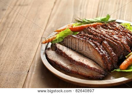 barbecue beef brisket with copy space