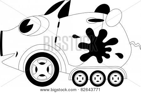 Black and white illustration of a cartoon car