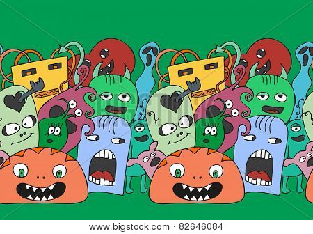 Funny monsters seamless vector pattern