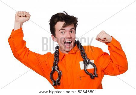 Young inmate with chains isolated on the white