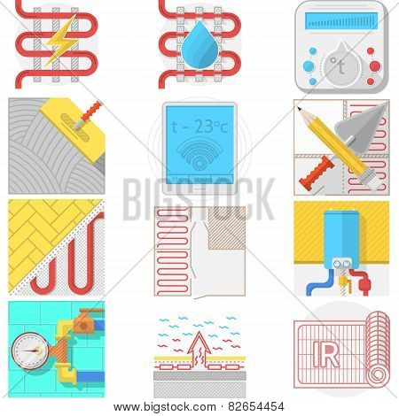 Color icons vector collection for underfloor heating