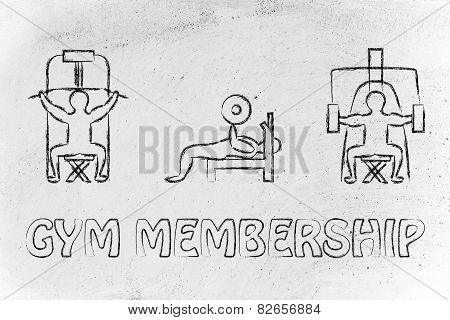 Strenght Training And Weight Lifting Illustration, Man Using Gym Machines