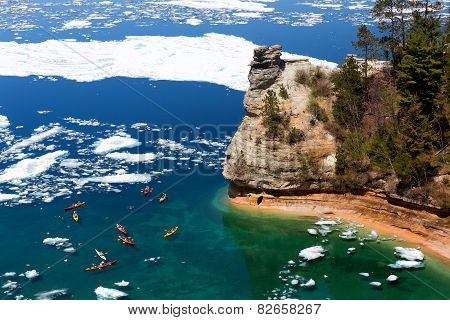 Kayaks & Ice Floes At Miners Castle - Pictured Rocks National Lakeshore