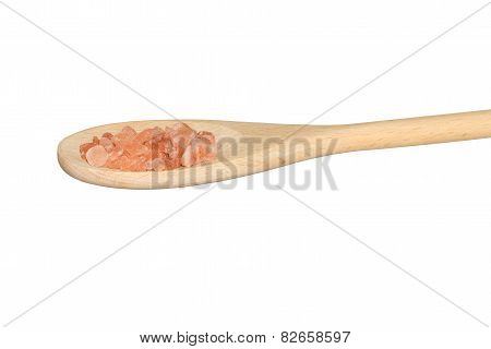 Pink Salt On A Light Wooden Spoon