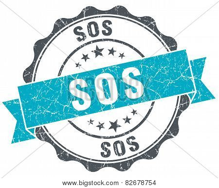 Sos Vintage Turquoise Seal Isolated On White