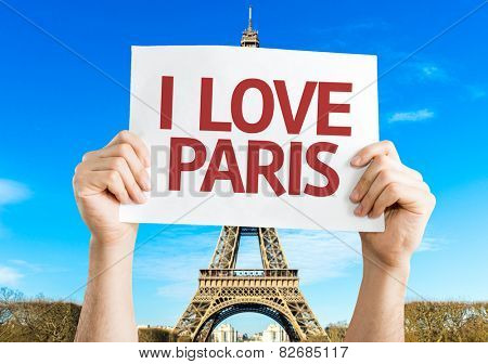 I Love Paris card with Eiffel Tower background