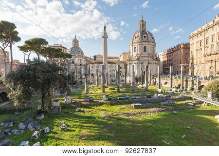 The Trajan's Forum (foro Di Traiano) In Rome, Italy
