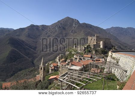 typical hinterland ligurian village in Italian country, called Castelvecchio