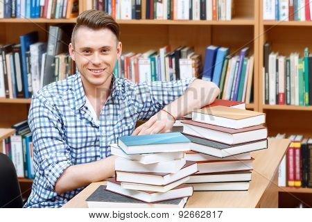 Young student working in a library