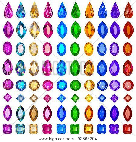 set of precious stones of different cuts and col