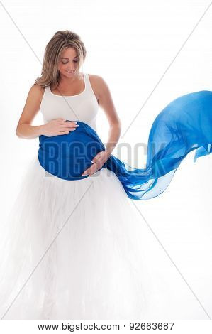 Smiling Pregnant Woman With Blue Veil