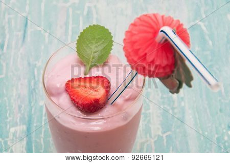 Dessert In A Glass On A Blue Background