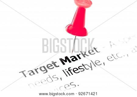 Words Target Market Pinned On White Paper With Red Pushpin