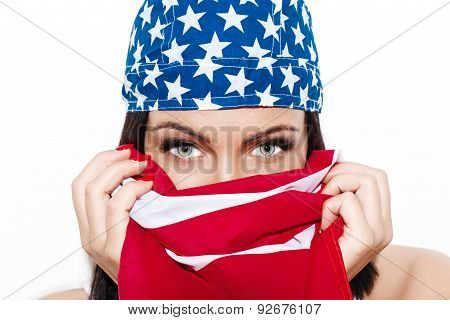 Woman Covered with Usa Flag