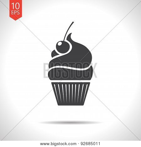 Vector cupcake with cherry icon. Eps10