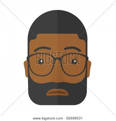 A facial expression of black african man wearing eyeglasses. A Contemporary style. Vector flat design illustration isolated white background. Square layout